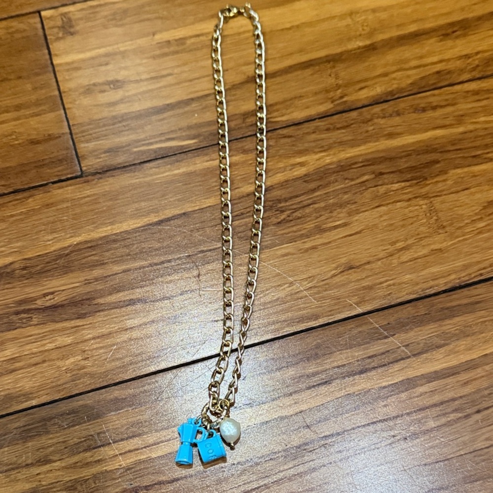 Gold tone Chain Necklace with Blue Charm